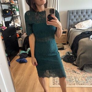 Lulu's Emerald Green/Blue Lace Midi Dress